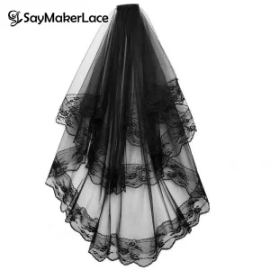 Voile de mariée noir deux couches en dentelle, 1 pièce, voile de mariage noir avec peigne, voile de mariée court, Costume de Cosplay, accessoires pour cheveux