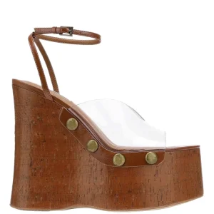 Sandales d&rsquo;été à talons compensés pour femmes, semelles épaisses, avec Rivets en grain de bois, plateforme imperméable, talons hauts épais et sandales