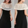 Robe de soirée en dentelle Crochet pour femmes, châle, écharpe, avec franges, faux col