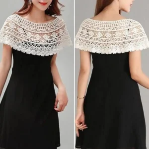 Robe de soirée en dentelle Crochet pour femmes, châle, écharpe, avec franges, faux col