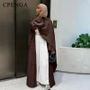 robe abaya modeste élégante de dubaï avec cape attachée eid pour femmes arabes, cardigan musulman, tenue de voyage islamique d'hiver, caftan turc