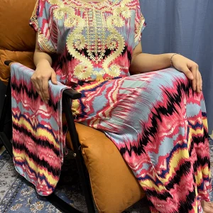 Abayas pour femmes 2023 dubaï nouveau Musilm imprimé fleuri coton Appliques ample Femme Robe africaine Nigeria Kanga vêtements avec Turban