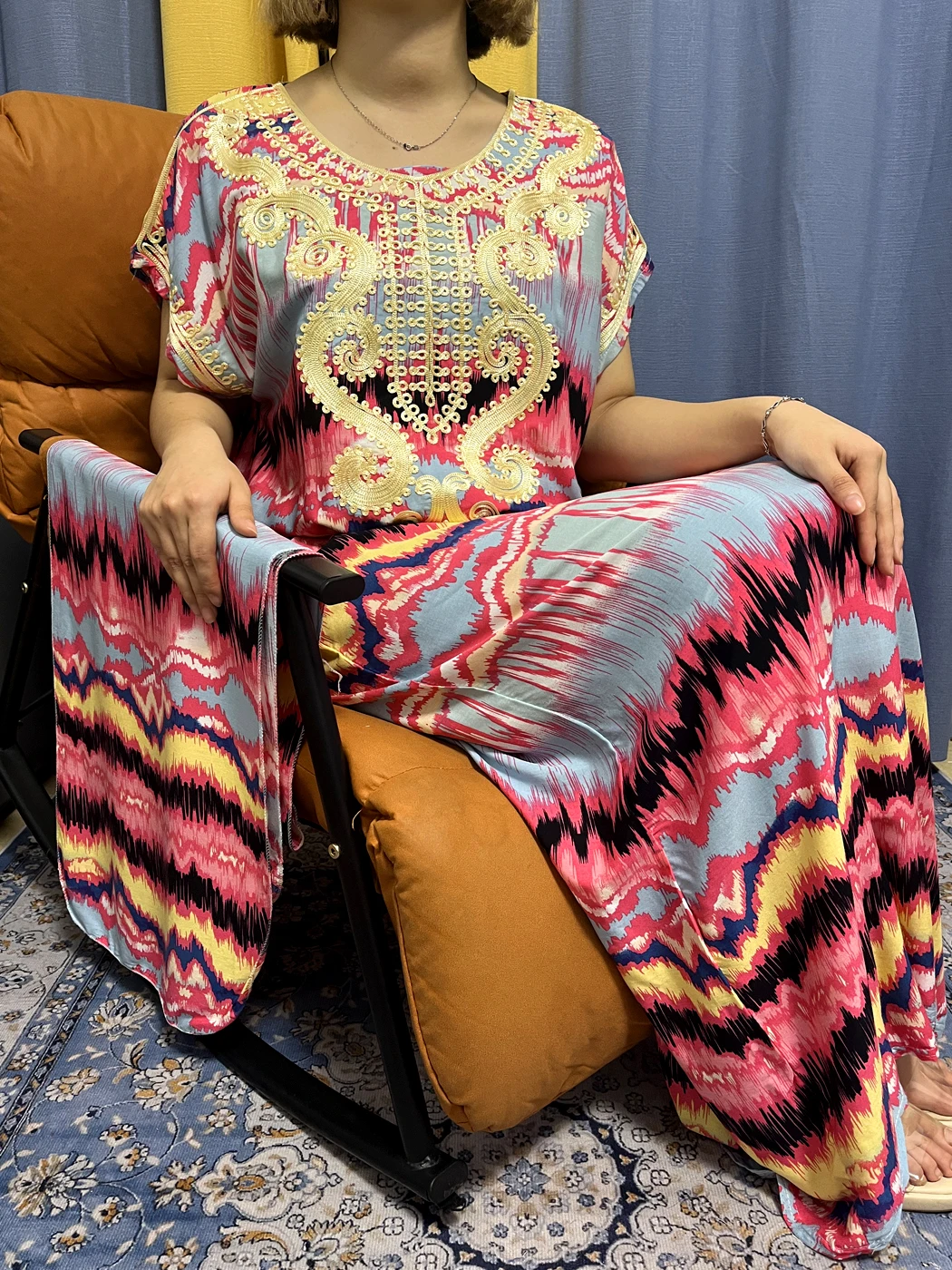 Abayas pour femmes 2023 dubaï nouveau Musilm imprimé fleuri coton Appliques ample Femme Robe africaine Nigeria Kanga vêtements avec Turban Abayas pour femmes 2023 dubaï nouveau Musilm imprimé fleuri coton Appliques ample Femme Robe africaine Nigeria Kanga vêtements avec Turban