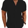 chemise d'été à manches courtes pour hommes, couleur unie, revers, style plage, cardigan décontracté, chemise en polyester, nouvelle collection