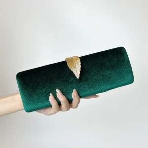 2025 Pochette de soirée en velours de luxe avec fermoir en feuille de cristal, sac à main avec chaîne pour dîner de gala, mariages, cocktails