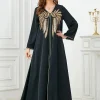 abaya perlée pour femme, robe longue islamique brodée, robes de soirée musulmanes, caftan marocain noir, ramadan dubaï, 2 pièces