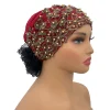 casquette turban brodée de perles pour femmes, foulard musulman, chapeau, perte de cheveux, casquette de chimio, bonnet africain