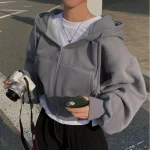 Sweat-shirt à capuche pour femme, Streetwear décontracté, fermeture éclair, vestes à manches longues, Harajuku Y2K, haut court, chemise à capuche, automne hiver