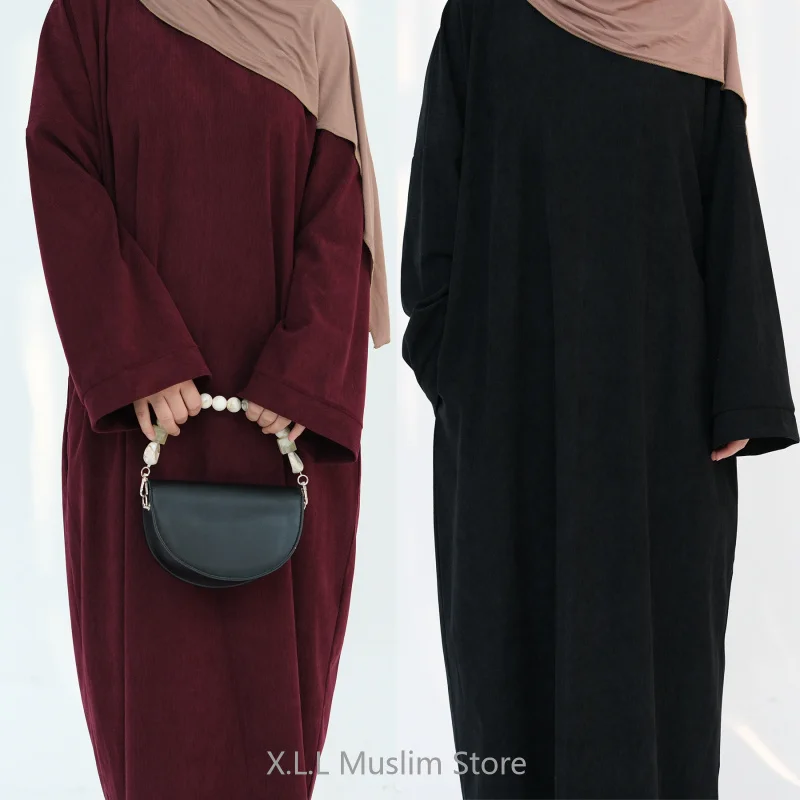 abaya robe de luxe en velours côtelé pour femme, caftan de turquie, vêtement marocain décontracté, Élégant, hiver, 2024