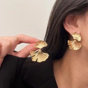 Boucles d&rsquo;oreilles simples en métal couleur argent, grande plante feuille de Ginkgo pour femmes, déclaration de mode, bijoux cadeau Pendiente