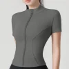 femme yoga veste haute élastique yoga à manches courtes manteau col montant serré sport manteau nu fitness à manches courtes femme