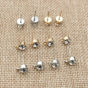 50 pièces 4/5/6mm strass broche boucle d&rsquo;oreille résultats broches de base bouchons connecteur pour bricolage bijoux fabrication accessoires fournitures