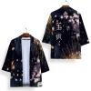 kimono unisexe noir et blanc, cosplay samouraï, hauts tendance, cardigan décontracté, costume yukata, streetwear japonais, vêtements traditionnels