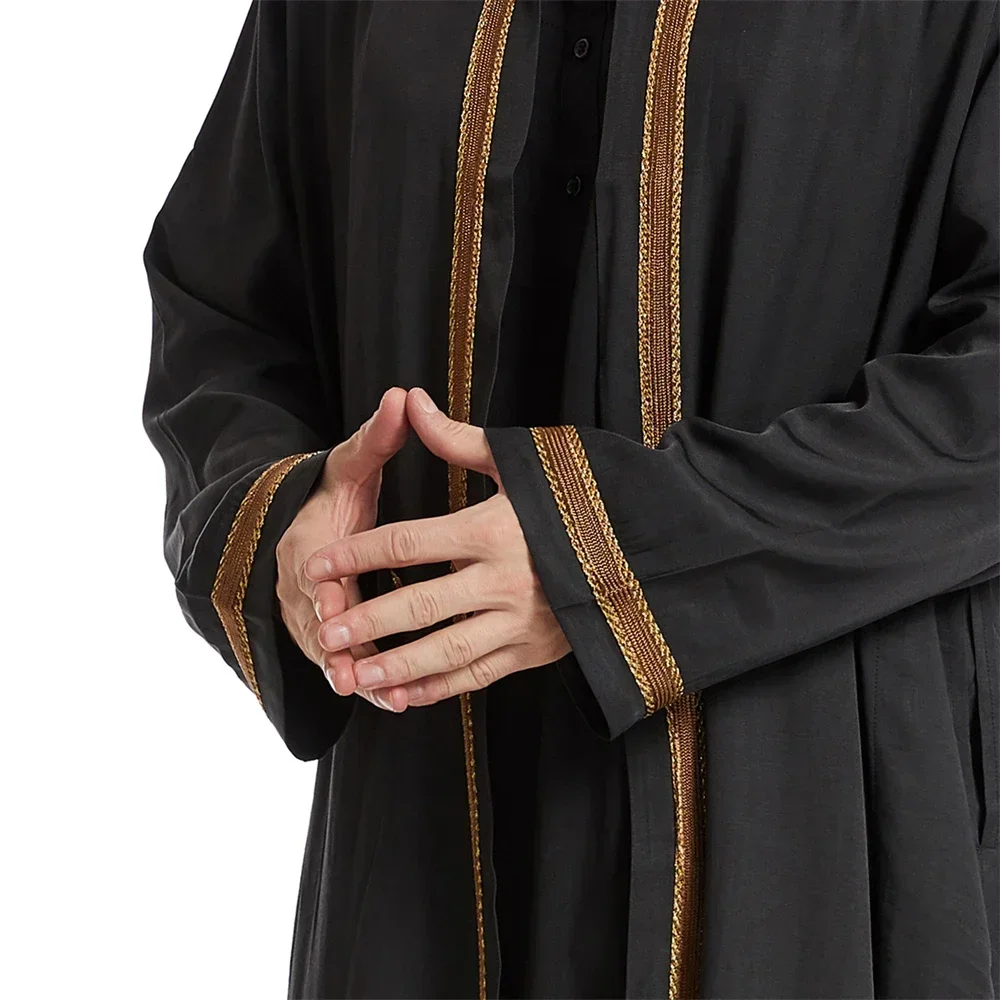 hommes ouvert abaya musulman saoudien jubba thobe vêtements islamiques ramadan kimono à manches longues robe caftan dubaï col montant robe arabe