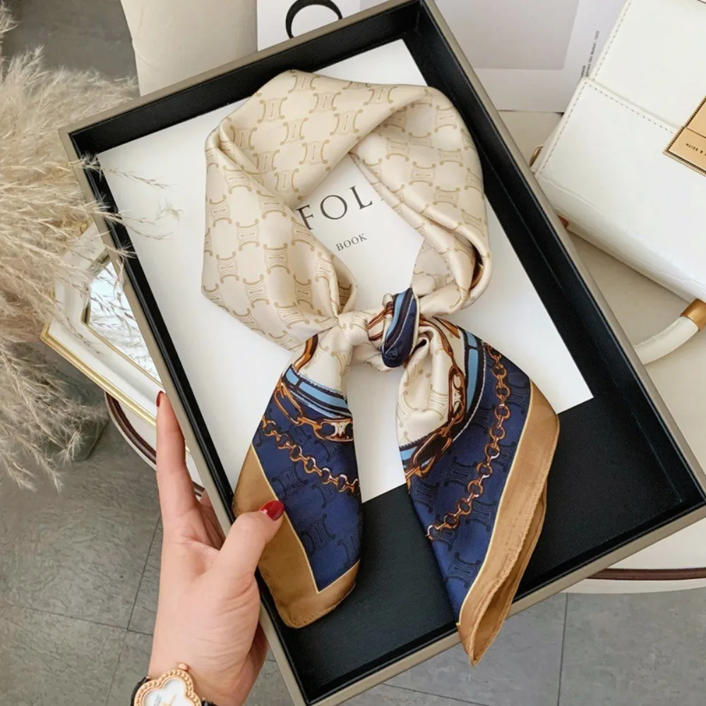 foulard carré imprimé de luxe à la mode, 70x70cm, ruban de tête souple, bandana hijab simple en satin