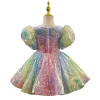 robe à sequins à manches bouffantes pour filles, robe scintillante, vêtements de fête d'anniversaire, pastel, ombre, rotterdam kles