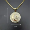 collier rond glacé en acier inoxydable pour hommes et femmes, pendentif croissant de lune et étoile, bijoux islamiques musulmans, hip hop, livraison directe