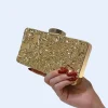 pochette de soirée élégante à texture feuille d'or, sac à main de boîte en acrylique de luxe, mini sac à main carré noble pour femmes, fête et banquet