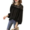 dentelle maille femmes chemise broderie patchwork blouses 2025 printemps à manches longues hauts décontracté blouses amples femme blusas pull