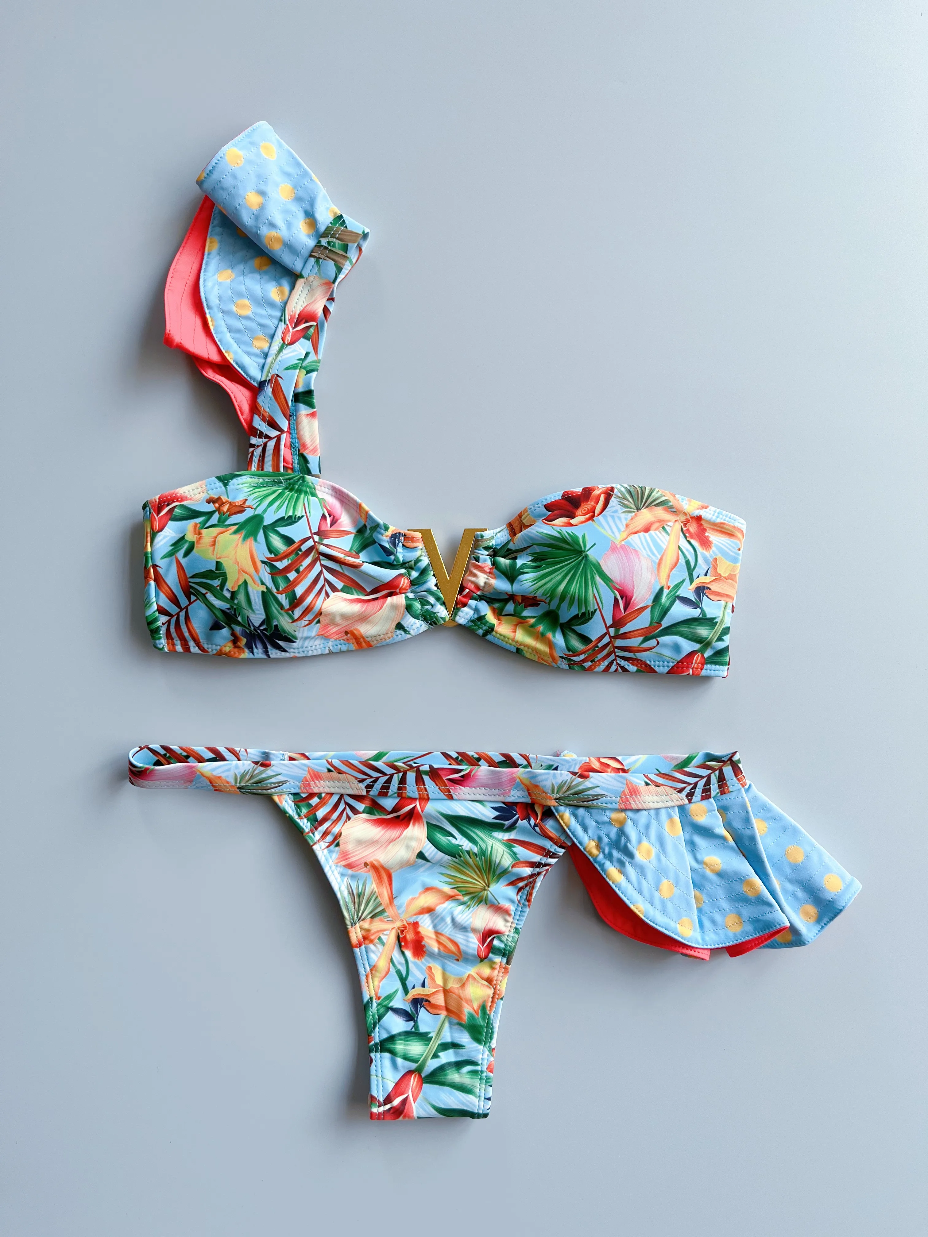 Deux pièces femmes Floral 2025 Push-Up à bretelles volants bandeau Bikini ensemble maillot de bain maillots de bain maillot de bain maillots de bain Biquini