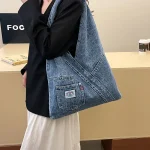 Femmes grande capacité sac fourre-tout Simple solide femme Shopper sac à bandoulière décontracté Denim toile sacs de messager pour sacs à main de mode