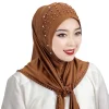 Pull Hijab instantané pratique, écharpe perlée, châle malais, foulard de couleur unie pour femmes (un bonnet cadeau)