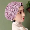 casquettes turban musulmanes en dentelle avec perles pour femmes, couvre sauna, bonnets d'été, turban islamique à tête ronde, chapeau d'église, hijab brodé de fleurs