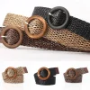 ceinture de taille tressée noir café femme ceinture vintage boho ronde en bois boucle lisse fausse paille larges ceintures sangle de taille pour les femmes