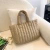 1 pièces dames fourre tout grande capacité coton rembourré sac couleur unie décontracté mode nylon élégant pour sac à main
