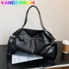 grands sacs à bandoulière noirs pour femmes, sac de shopping hobo, couleur unie, sac à main en cuir pu de qualité, fourre tout de voyage pour dames, 2024