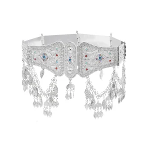 Ceinture drapeau Empire assyrien pour femmes, accessoires à la mode, pompon feuille, argent brillant, bijoux de corps pour femmes