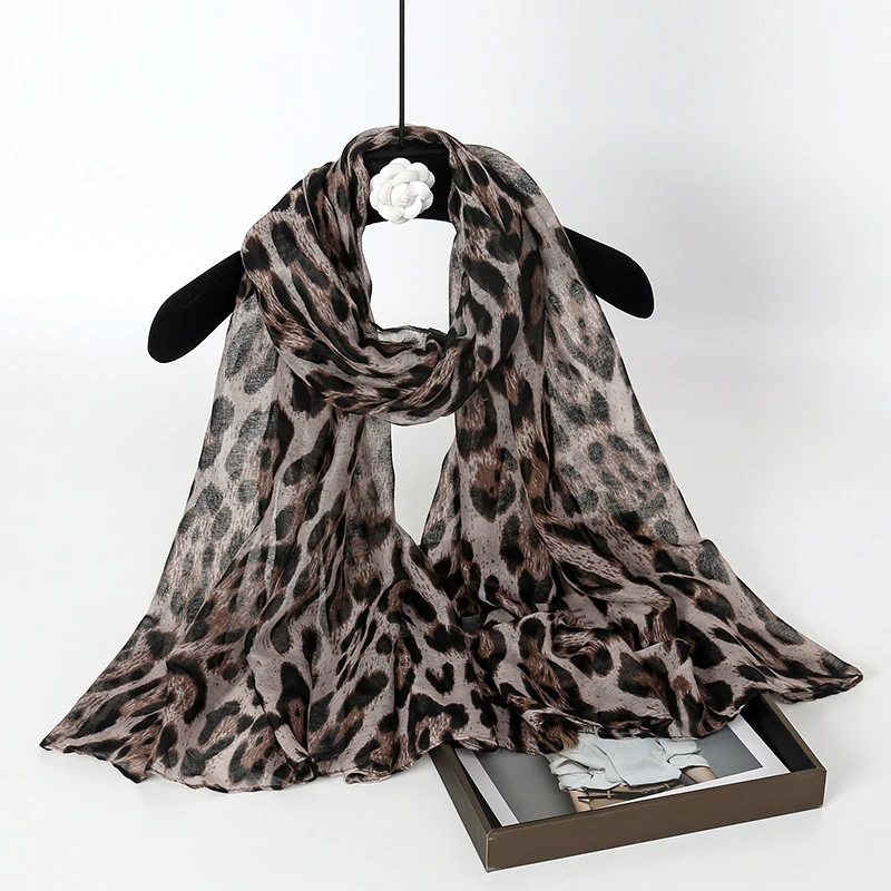hijabs imprimé léopard pour femme, longue Écharpe imprimée en fil asus, turban musulman, châle