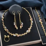 Ensemble de bijoux avec pendentif en perles colorées, 4 pièces, collier, Bracelet, boucles d&rsquo;oreilles, bague, ensemble de mariage, accessoires de bijoux de luxe