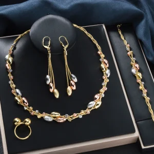 Ensemble de bijoux avec pendentif en perles colorées, 4 pièces, collier, Bracelet, boucles d&rsquo;oreilles, bague, ensemble de mariage, accessoires de bijoux de luxe