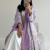 abaya ample à imprimé floral, manches longues, robe traditionnelle du moyen orient pour femmes, élégante, ouverte sur le devant, sans écharpe, caftans