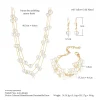 ensemble de bijoux de mariée pour femme, collier + bracelet + boucle d'oreille, couleur or/argent, imitation de perles, à la mode, s441 m