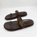 Sandales plates d&rsquo;été en cuir pour femmes, pantoufles à Double boucle, sandales de plage décontractées, diapositives d&rsquo;extérieur marron