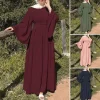 abayas de dubaï à manches longues pour femmes, robe à col rond, robe décontractée, vêtements islamiques féminins avec ceinture, document solide, mode printanière