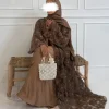 eid femmes abaya musulman cardigan robe perles fleur jalabiya ramadan robes largos islam arabe longue robe maroc caftan 2026