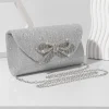 Sac à main à rabat avec nœud en cristal brillant pour femme, pochette enveloppe élégante, pocommuniste de soirée, sac à main de Rhde mariage