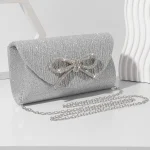 Sac à main à rabat avec nœud en cristal brillant pour femme, pochette enveloppe élégante, pocommuniste de soirée, sac à main de Rhde mariage
