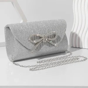 Sac à main à rabat avec nœud en cristal brillant pour femme, pochette enveloppe élégante, pocommuniste de soirée, sac à main de Rhde mariage