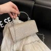 pochette élégante pour femmes, tendance, poignée supérieure en métal, sac à bandoulière brillant, grande capacité, couleur unie, sac de banquet de soirée, mariée
