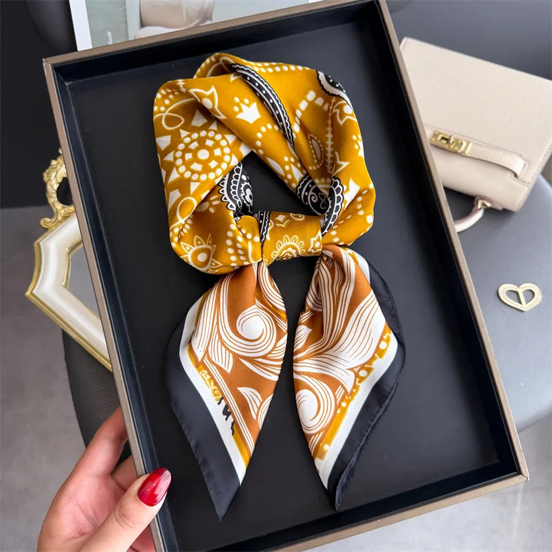 Écharpe femmes foulards en soie carré bandana hijab enveloppement fleur concepteur foulard châle foulard bandeau de cheveux foulard de luxe