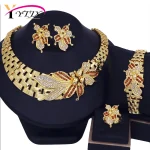 YTJX – ensemble de bijoux de mariage, collier ras du cou africain à grande fleur, Bracelet en Zircon fin, Piercing, boucle d&rsquo;oreille, bague plaquée or 18 carats