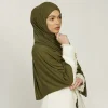 hijab en jersey de haute qualité avec bon point, écharpe musulmane unie, extensible, couleur unie, turban doux, châle enveloppant la tête