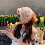 Foulard en soie respirant de printemps, foulard en coton imprimé de fleurs à séchage rapide, écharpe Hijab carrée en lin absorbant la sueur