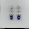 Boucles d&rsquo;oreilles en diamant bleu et rubis, élégantes, chaque oreille a poussé en laboratoire, or blanc 14K, bijoux de fiançailles 070, 1,5 ct