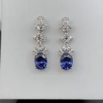 Boucles d&rsquo;oreilles en diamant bleu et rubis, élégantes, chaque oreille a poussé en laboratoire, or blanc 14K, bijoux de fiançailles 070, 1,5 ct