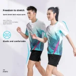 Uniformes d&rsquo;entraînement de sport d&rsquo;été pour hommes et femmes, haut de Badminton dégradé bleu pour enfants, manches courtes, respirant, rafraîchissant, Tennis de Table S